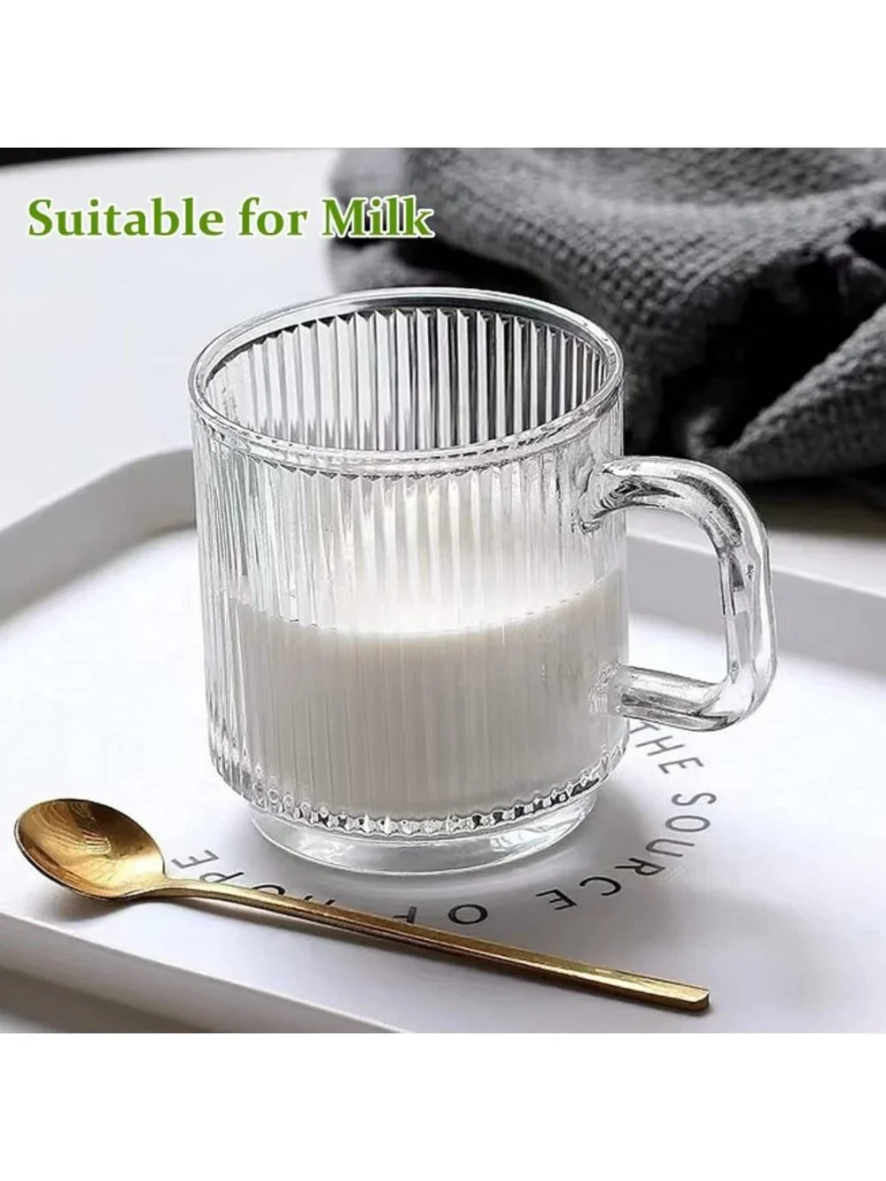 6-Pack Premium Glass Coffee Mugs Set, 12oz Striped Tea Cups for Hot/Cold Drinks